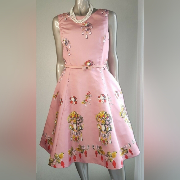 *$3,890 NEW W. TAG OSCAR DE LA RENTA SILK PINK JEWEL RUNWAY DRESS US 8 M - Picture 3 of 11